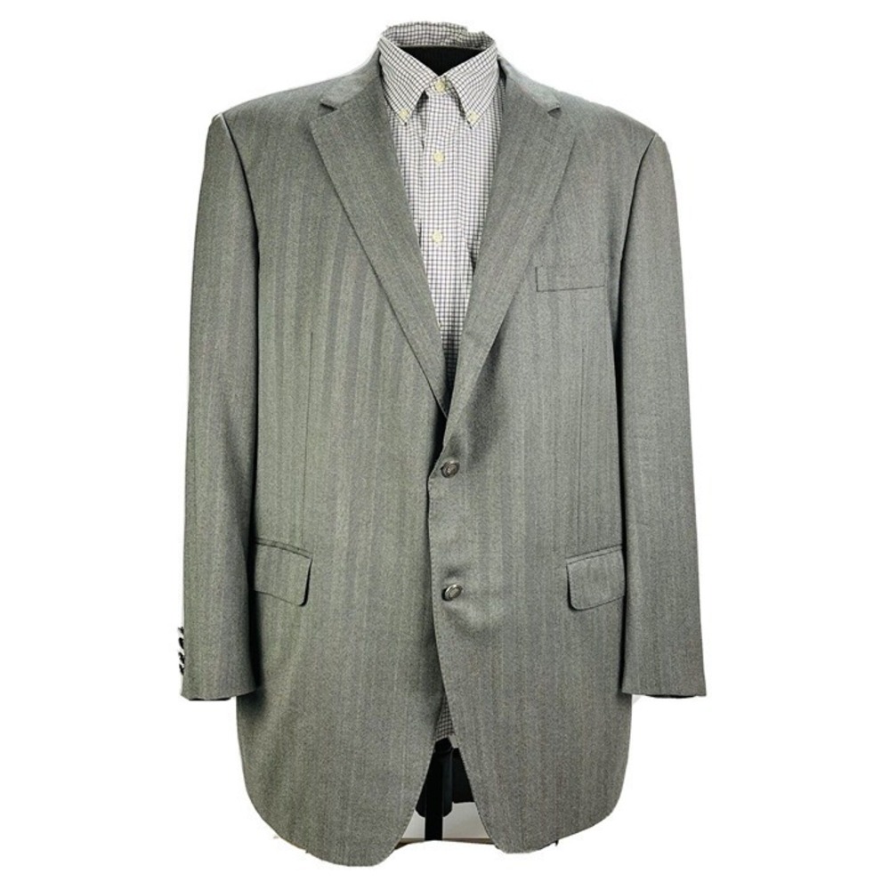 Samuelsohn Gray‎ Herringbone Super 120s Wool 2 Btn Single Vent Blazer Mens 48L